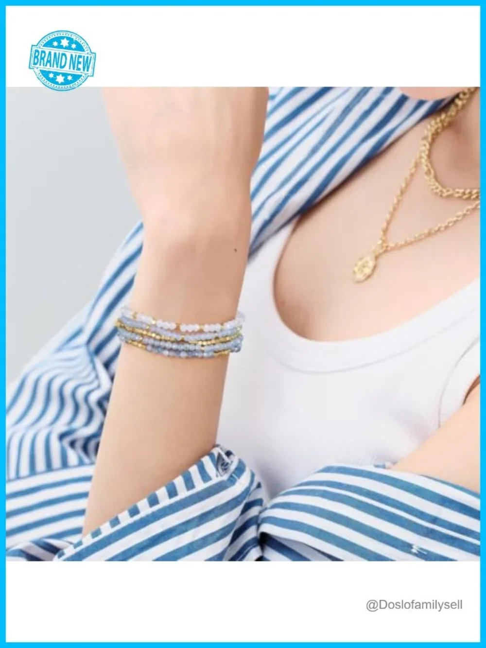 Stackable Crystal Beaded Stretch Bracelet Set, 14K Gold Plated Boho Layering